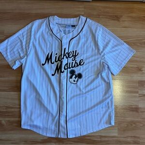 Mickey Mouse White Pinstripe Baseball Shirt